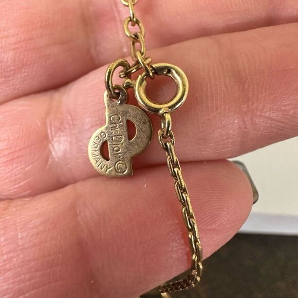 Dior CD Logo Rhinestone Gold Tone Necklace - Picture 7 of 7